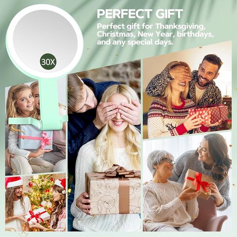 MIYADIVA Lighted Makeup Mirror, 30X Magnifying Mirror with Light and Adjustable Brightness, Hanging and Handheld Mirror with Handle, Portable Travel Makeup Mirror with Lights, Vanity Mirrors for Women in Kuwait