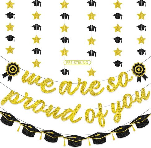 5PCS Pre-Strung Congrats Grad Banner, Glitter 2025 Graduation Party Decorations with Congrats Banners Cap Banner Cap Garland for High School College Graduation Decorations Grad Party Supplies in Saudi Arabia