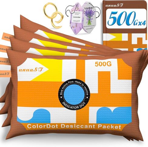 4 x 500 Grams [4.4 lbs] Desiccant Packs for Storage, unuaST Rechargeable Color Indicating Silica Gel Car Dehumidifier, Large Desiccant Packs for Safe Closet Basement Garage Moisture Absorber Bag in Saudi Arabia