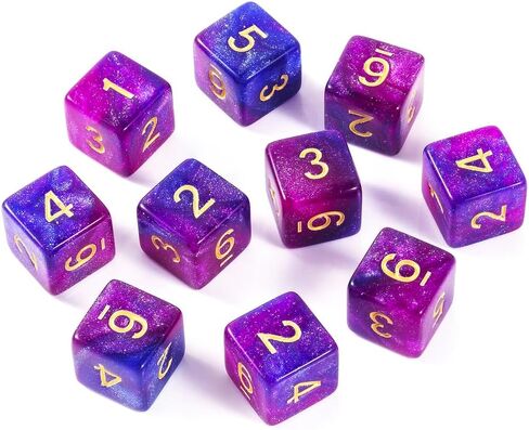 10 Pieces Polyhedral Dice Set D6 Dice 16mm Acrylic 6 Sided Dice Game Dice for Dungeons and Dragons RPG MTG DND Dice Table Games (Starry Red Black) in Kuwait