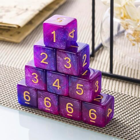 10 Pieces Polyhedral Dice Set D6 Dice 16mm Acrylic 6 Sided Dice Game Dice for Dungeons and Dragons RPG MTG DND Dice Table Games (Starry Red Black) in Kuwait