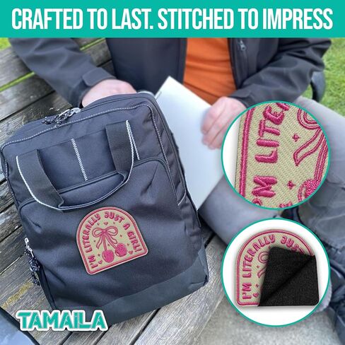 I'm Literally Just A Girl Patch 3 Inches Cherry Bow Iron On/Sew On Embroidery Fabric Applique Patches for Trucker Hats Clothes Backpack DIY Accessories Coworkers Friends Mom Gifts in Saudi Arabia
