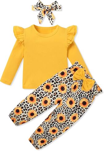 SANMIO طفل فتاة الملابس وتتسابق لطيف كشكش كم قميص الأزهار بانت + عقال 3 قطعة طفلة الملابس مجموعة 1-5T in Kuwait