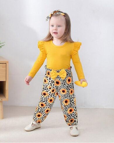 SANMIO طفل فتاة الملابس وتتسابق لطيف كشكش كم قميص الأزهار بانت + عقال 3 قطعة طفلة الملابس مجموعة 1-5T in Kuwait