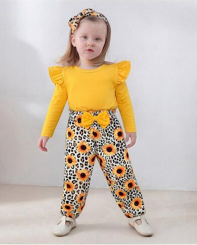 SANMIO طفل فتاة الملابس وتتسابق لطيف كشكش كم قميص الأزهار بانت + عقال 3 قطعة طفلة الملابس مجموعة 1-5T in Kuwait