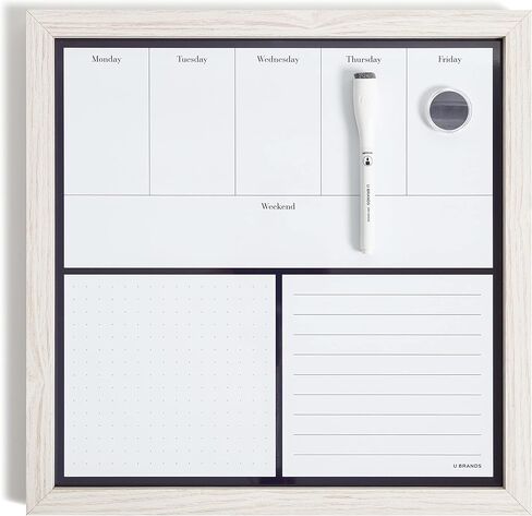 U Brands Rustic Dry Erase Calendar with White Wooden Frame, Office Supplies, with Magnet and Marker, 14" x 14" in Kuwait