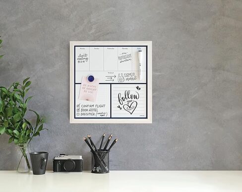 U Brands Rustic Dry Erase Calendar with White Wooden Frame, Office Supplies, with Magnet and Marker, 14" x 14" in Kuwait