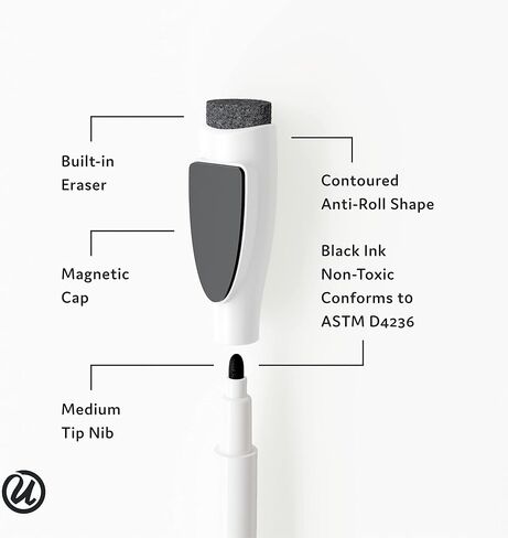 U Brands Rustic Dry Erase Calendar with White Wooden Frame, Office Supplies, with Magnet and Marker, 14" x 14" in Kuwait