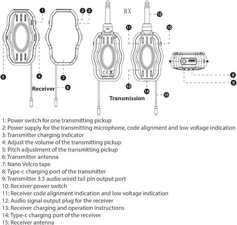 Wireless Guitar System Wireless Transmitter Receiver Set UHF Digital Transmission with Adjustable Gain Tone Control for Electric Bass Wind Instruments (white) in Kuwait