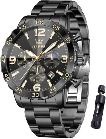 OLEVS Watch Men Luxury Big Wrist Face Analog Quartz Mens Watches Stainless Steel Waterproof Luminous Date Dress Chronograph Moon Phase Relojes para Hombres in Saudi Arabia