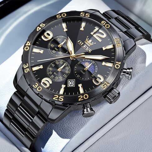 OLEVS Watch Men Luxury Big Wrist Face Analog Quartz Mens Watches Stainless Steel Waterproof Luminous Date Dress Chronograph Moon Phase Relojes para Hombres in Saudi Arabia