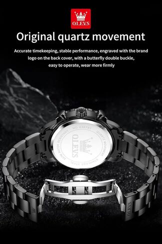 OLEVS Watch Men Luxury Big Wrist Face Analog Quartz Mens Watches Stainless Steel Waterproof Luminous Date Dress Chronograph Moon Phase Relojes para Hombres in Saudi Arabia