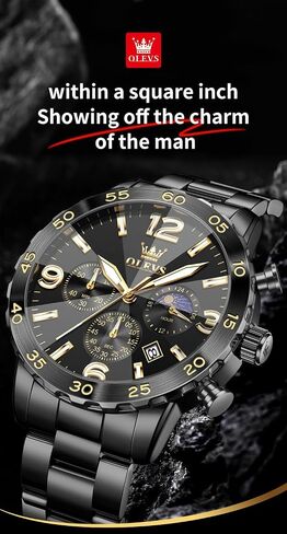 OLEVS Watch Men Luxury Big Wrist Face Analog Quartz Mens Watches Stainless Steel Waterproof Luminous Date Dress Chronograph Moon Phase Relojes para Hombres in Saudi Arabia
