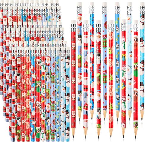 Christmas Pencils Christmas Holiday Pencils for Kids Mini Wooden Xmas Pencils and Erasers Various Patterns Colorful Santa Claus Snowman Stationery for Children Christmas Party Supplies (192 Pcs) in Saudi Arabia