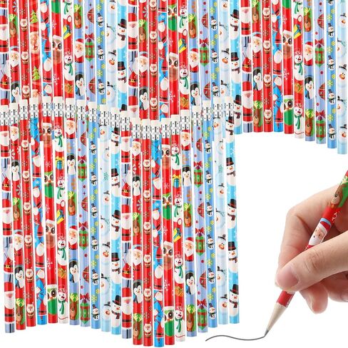 Christmas Pencils Christmas Holiday Pencils for Kids Mini Wooden Xmas Pencils and Erasers Various Patterns Colorful Santa Claus Snowman Stationery for Children Christmas Party Supplies (192 Pcs) in Saudi Arabia