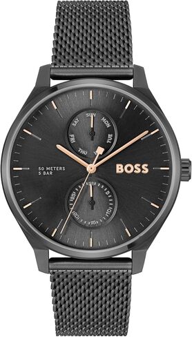 Boss Hugo Men's Tyler Stainless Steel Case و Black Calfskin Strap ، Simplysists Medial ، Watch Multifunction ، Model (1514102) in Saudi Arabia