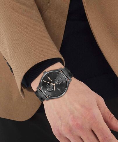 Boss Hugo Men's Tyler Stainless Steel Case و Black Calfskin Strap ، Simplysists Medial ، Watch Multifunction ، Model (1514102) in Saudi Arabia