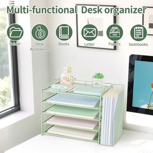 Aupsen Wood Desk منظمو وملحقات مع منظم الملفات ، منظم الورق ذو 5 مستويات مع حامل درج وقلم ، وملحقات مكتب المكتب ، وتخزين سطح المكتب مساحة العمل للمستلزمات المكتبية منظمة in Kuwait