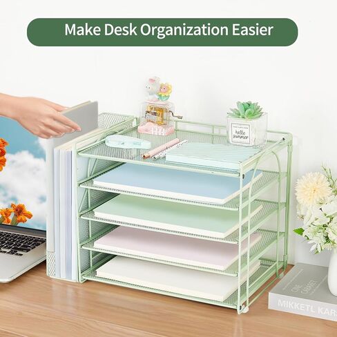 Aupsen Wood Desk منظمو وملحقات مع منظم الملفات ، منظم الورق ذو 5 مستويات مع حامل درج وقلم ، وملحقات مكتب المكتب ، وتخزين سطح المكتب مساحة العمل للمستلزمات المكتبية منظمة in Kuwait