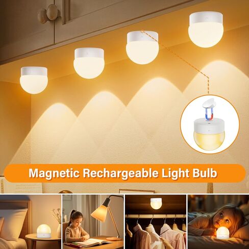 E12 Rechargeable Light Bulb with Remote Control Timer and 15 Colors Options,Battery Operated Light Bulbs,Magnetically,Dimmer,Wireless Puck Light Bulb for Wall Sconce,Non-Hardwired,Detachable,2 Pack in Kuwait
