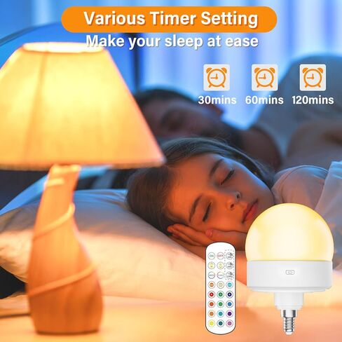 E12 Rechargeable Light Bulb with Remote Control Timer and 15 Colors Options,Battery Operated Light Bulbs,Magnetically,Dimmer,Wireless Puck Light Bulb for Wall Sconce,Non-Hardwired,Detachable,2 Pack in Kuwait