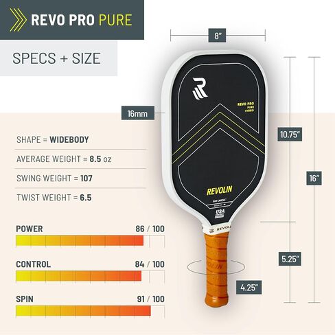 Revo Pro Reach Hybrid | Spin + Power + Control | مجداف المخلل الممتاز المصنوع في الولايات المتحدة | Lavaflx ™ Face 16mm Poly Honeycomb Core | USA Pickleball المعتمد مضرب المخلل | مجداف الحمم البركانية in Saudi Arabia