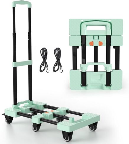 Folding Hand Truck 600lbs Heavy Duty Portable - 6 Wheels Collapsible Design with 2 Elastic Ropes, Lightweight 6.5lbs for Travel, Moving & Storage in Kuwait