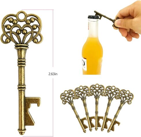 WODEGIFT 20 PCS Vintage Skeleton Key Bottle Opener with Escort Card Tag and Key Chains, Rustic Decoration for Wedding Favors,baby shower favors for guests(Bronze) in Kuwait