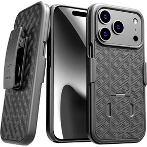 for Apple iPhone 16 Pro Case with Belt Clip Holster, Kickstand Slim Cover Phone Case for iPhone 16 Pro - Black in Saudi Arabia