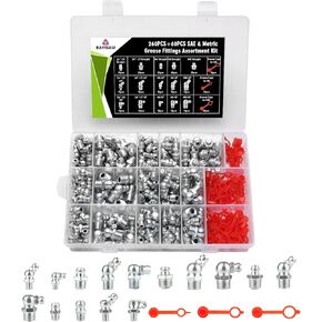 145PCS Grease Fittings Assortment, Metric Zerk Grease Fittings Straight 45 90 Degree,NPT M6 M8 M10,Grease Zerk Kit with Grease Fitting Caps for Grease Gun in Kuwait