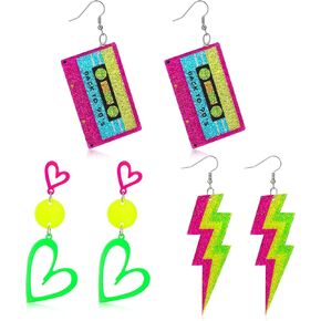 3 Pairs 80s 90s Neon Earrings for Women Glow Party Accessories Neon Jewelry for Halloween Costume Outfits in Kuwait
