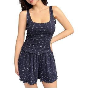 SHENHE Women's 2 Piece Floral Pajama Set Tank Top and Shorts Sleepwear Loungewear in Saudi Arabia