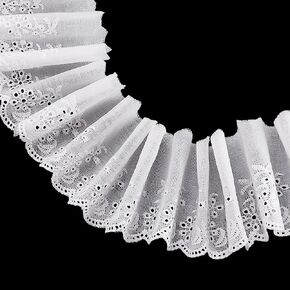 2-3/8 Inch Wide White Ruffle Ribbon Lace 10 Yards Pleated Lace Fabric Satin Ruffled Ribbon for Sewing Dress Collars Sleeves Decoration Throw Pillow Halloween Cosplay Costume Decor in Kuwait