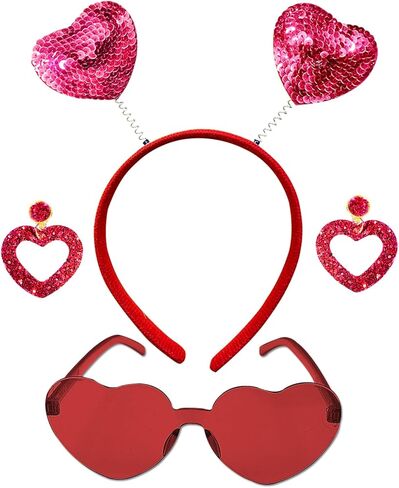 مجموعة الترتر الشمسية النظارات الشمسية Red Heart Heart ، إكسسوارات أزياء Cosplay Day Halloween للنساء الفتيات in Kuwait