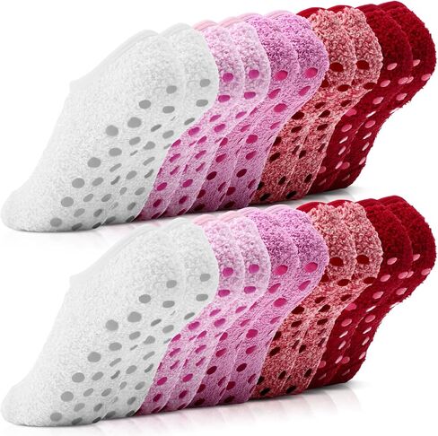 Foaincore 10 Pairs Cozy Winter Fuzzy Women Socks Fluffy Grip Slippers Non Skid Soft Winter Slipper Socks with Grippers for Women Adult House Home Yoga Hospital Christmas Gifts, Multicolored, One Size in Kuwait