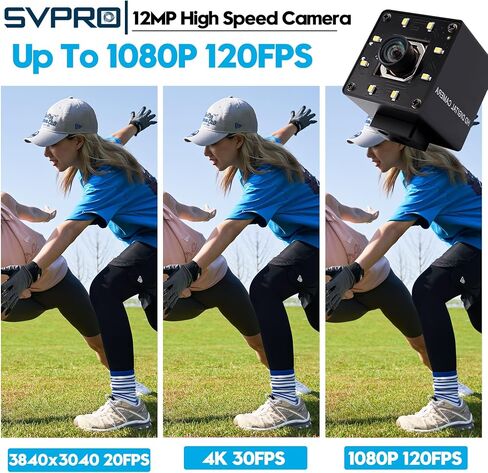 كاميرا SVPRO 12MP USB مع ضوء، 4K 30fps Lightburn Camer 1080P 120fps كاميرا عالية السرعة، IMX577 كاميرا كمبيوتر خارجية USB منخفضة الإضاءة لأجهزة الكمبيوتر المحمول، Linux، Windows، Android، MacOS in Kuwait