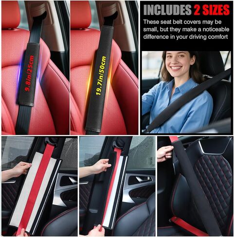 2025 Upgraded Extra Long Car Seat Belt Cover, 2Pack 19.7in Seat Belt Cover Pad for Ultimate Comfort Driving Experience, Soft Shoulder Pad Protector Car Interior Accessories for All Vehicles - Black in Kuwait