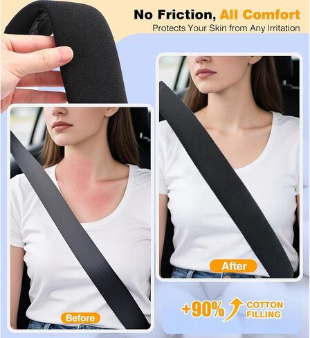 2025 Upgraded Extra Long Car Seat Belt Cover, 2Pack 19.7in Seat Belt Cover Pad for Ultimate Comfort Driving Experience, Soft Shoulder Pad Protector Car Interior Accessories for All Vehicles - Black in Kuwait