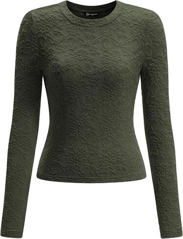 Prettygarden نساء 2025 خريف الأكمام طويلة الدانتيل tirts crewneck silm fit in Saudi Arabia