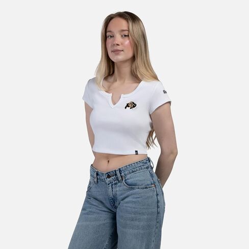 Hype & Vice Cali Tee for Women (Medium) - Ohio State University Tailgate Top for Women, Crop Top T-Shirt, College Shirts for Game Days - White in Kuwait