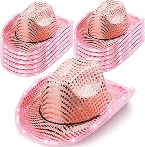 10 Pcs Wedding Light Up Cowboy Hat Led Cowboy Hat Lights Cowboy Cowgirl Hat for Wedding Western Bachelorette Party in Saudi Arabia