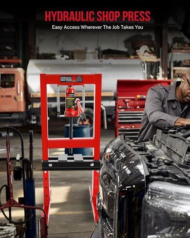 6 Ton Hydraulic Shop Press, Heavy Duty H Frame Garage Floor Press with Steel Plates, 4 Hole Adjustable Bed, Floor-Standing for Metal/Bearing Repair, Red in Kuwait