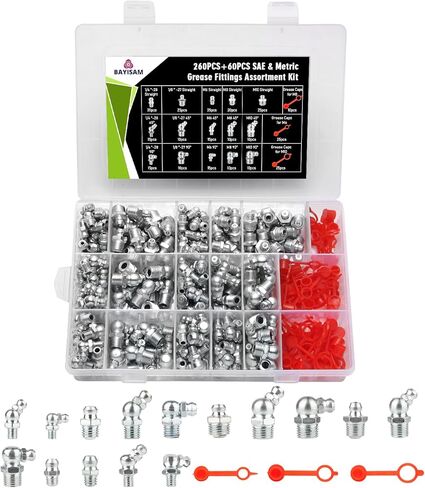 145PCS Grease Fittings Assortment, Metric Zerk Grease Fittings Straight 45 90 Degree,NPT M6 M8 M10,Grease Zerk Kit with Grease Fitting Caps for Grease Gun in Kuwait