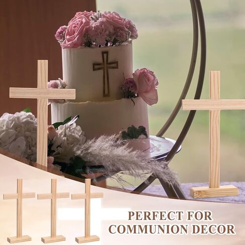 Suzile 11.8 Inch 6 Pcs Wooden Crosses for Craft Unfinished Wood Tabletop Cross Nativity Wooden Cross Standing Cross Centerpieces for Christmas Easter Church Sunday First Communion Baptism Decorations in Kuwait