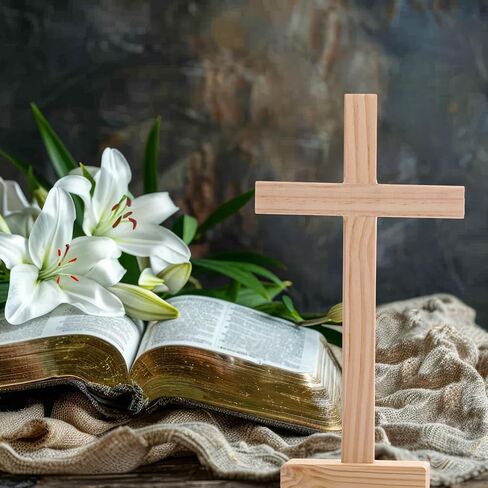 Suzile 11.8 Inch 6 Pcs Wooden Crosses for Craft Unfinished Wood Tabletop Cross Nativity Wooden Cross Standing Cross Centerpieces for Christmas Easter Church Sunday First Communion Baptism Decorations in Kuwait