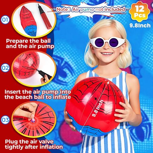 12 حزمة العنكبوت الكرة السماوية Beach Ball - 9.84 "كرات الشاطئ القابلة للنفخ السائبة لألعاب حمام السباحة ألعاب المياه الصيفية والأزرق الأزرق والأحمر على شبكة الإنترنت تفضل الإمدادات ، تحت حفل البحر ديكو in Kuwait
