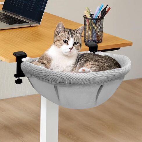 Lilyang Cat Desk Bed – Cat Hammock for Home Office Space Saving, Secure Bed with Super-Sized Clamp & Steel Frame, Supports Up to 40 lbs, 18"x14" Reversible Bed Cover, Removable & Washable in Saudi Arabia