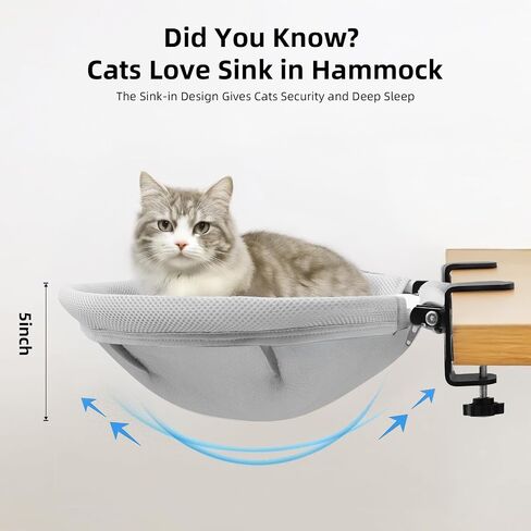 Lilyang Cat Desk Bed – Cat Hammock for Home Office Space Saving, Secure Bed with Super-Sized Clamp & Steel Frame, Supports Up to 40 lbs, 18"x14" Reversible Bed Cover, Removable & Washable in Saudi Arabia