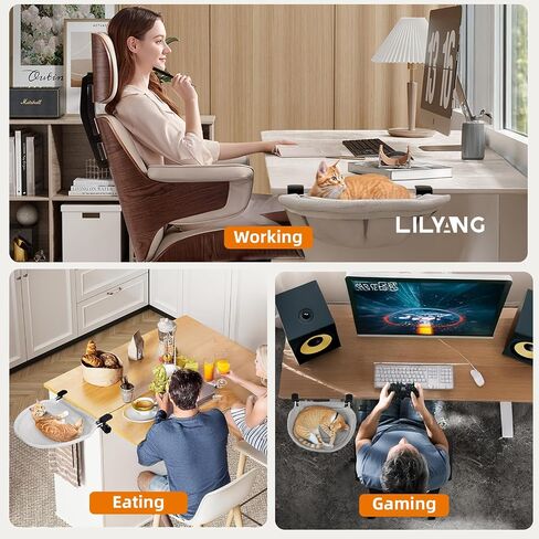 Lilyang Cat Desk Bed – Cat Hammock for Home Office Space Saving, Secure Bed with Super-Sized Clamp & Steel Frame, Supports Up to 40 lbs, 18"x14" Reversible Bed Cover, Removable & Washable in Saudi Arabia