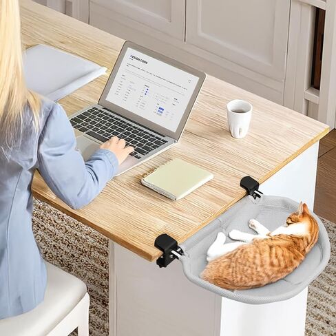 Lilyang Cat Desk Bed – Cat Hammock for Home Office Space Saving, Secure Bed with Super-Sized Clamp & Steel Frame, Supports Up to 40 lbs, 18"x14" Reversible Bed Cover, Removable & Washable in Saudi Arabia
